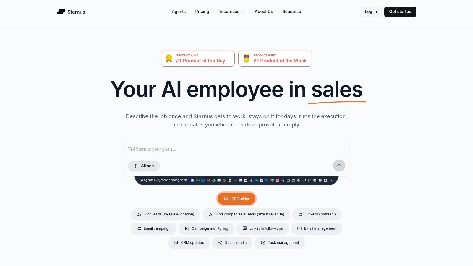 Starnus AI lead generation tools interface showing lead research and campaign building