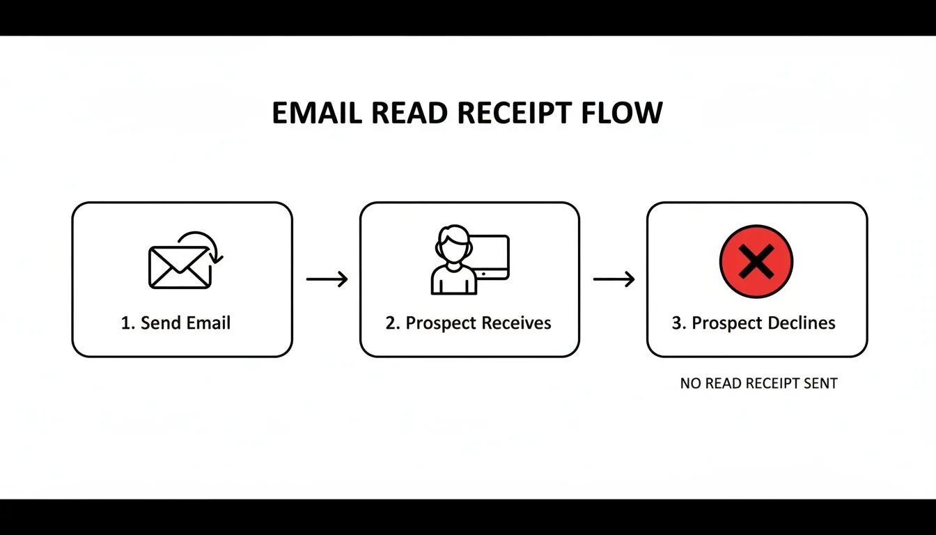 Flowchart illustrating an email read receipt process where the prospect declines, thus no read receipt is sent.